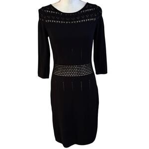 Calvin Klein Black Knit Sheath Dress with Eyelet Details